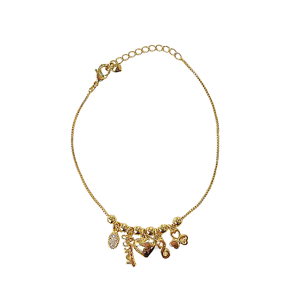 PULSEIRA COM PINGENTES AMOR PONTO DE LUZ