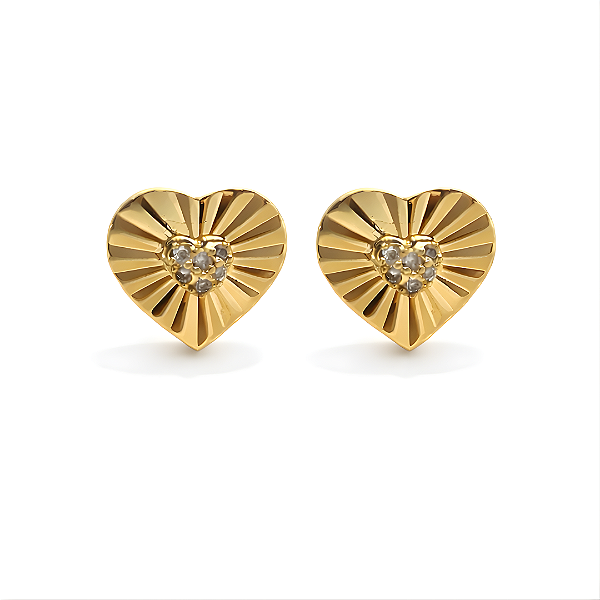 BRINCO CORAÇÃO PLISSADO CRAVEJADO ZIRCÔNIAS