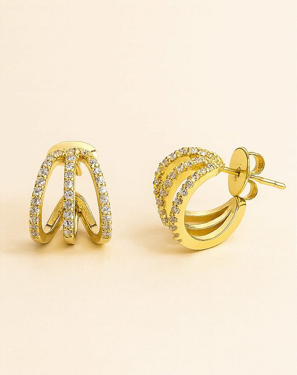 ARGOLA PEQUENA TRIPLA CRAVEJADA COM ZIRCÔNIAS