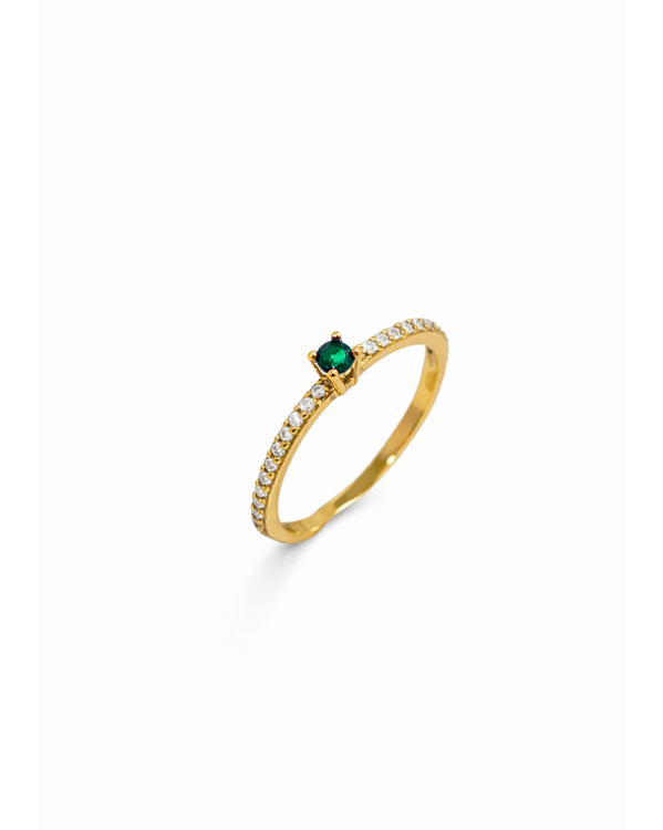ANEL SOLITÁRIO VERDE CRAVEJADO DE ZIRCÔNIAS