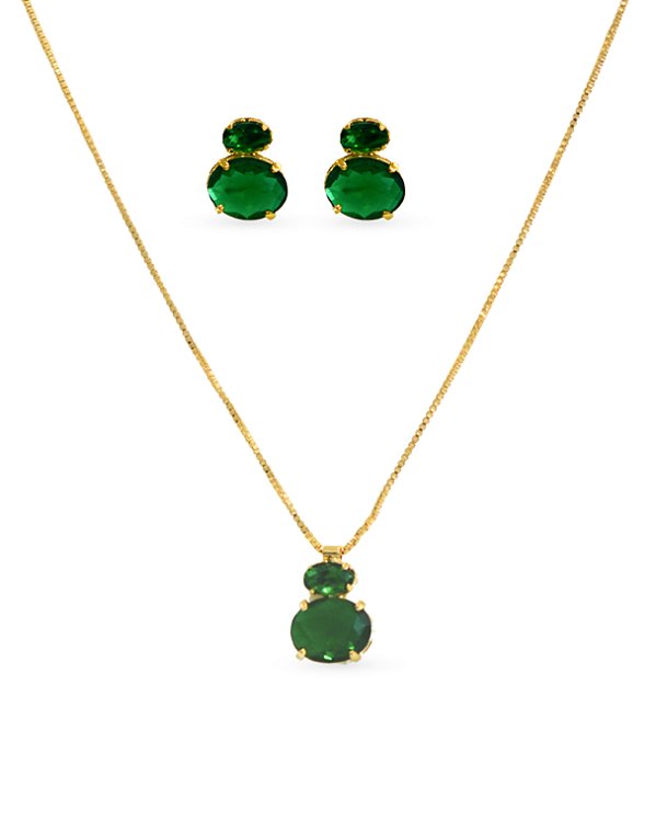 CONJUNTO OVAL DUPLO ZIRCÔNIAS VERDE