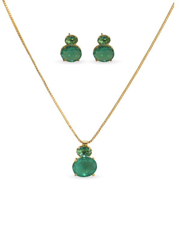 CONJUNTO OVAL DUPLO ZIRCÔNIAS TURQUESA