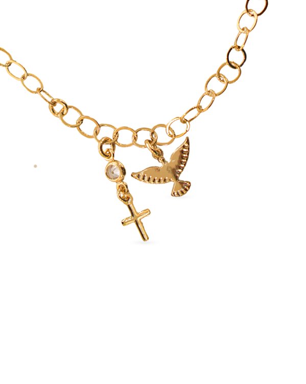 PULSEIRA POMBA DA PAZ E CRUZ COM PONTO DE LUZ EM ZIRCÔNIA