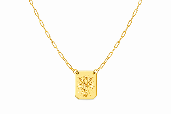 COLAR ESCAPULÁRIO JESUS SAGRADO CORAÇÃO BANHADO A OURO 18K