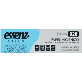 PAPEL HIGIÊNICO ROLÃO FOLHA SIMPLES 8X400M ESSENZ EEHRS028