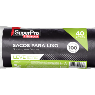 SACO PARA LIXO 40L PRETO ROLO 100UN 55X55 - LEVE - SUPERPRO