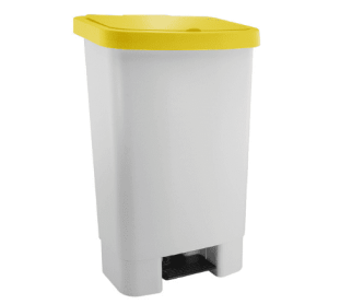 LIXEIRA 50L C/ PEDAL E AMORTECIMENTO BRANCO COM TAMPA AMARELO KUNBER