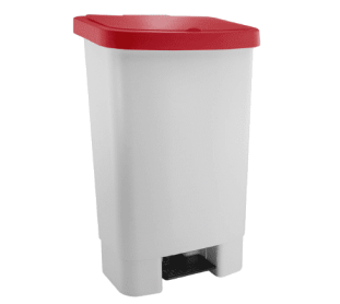 LIXEIRA 50L C/ PEDAL E AMORTECIMENTO BRANCO COM TAMPA VERMELHO KUNBER