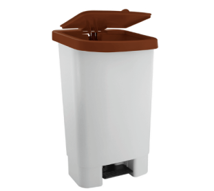 LIXEIRA 50L C/ PEDAL E AMORTECIMENTO BRANCO COM TAMPA MARROM KUNBER