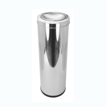 LIXEIRA EM AÇO INOX 24 X 70 CM DE ALTURA COM TAMPA MEIA ESFERA (CAPACIDADE: 30L)