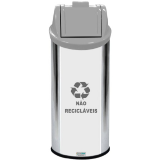LIXEIRA EM AÇO INOX COM TAMPA VAI-VEM PLÁSTICA 50L CINZA