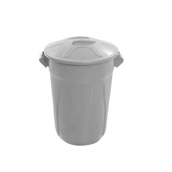 CESTO PLÁSTICO 100L COM TAMPA. COR: CINZA CLARO