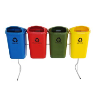 CONJUNTO P/ COLETA SELETIVA C/ 4 CESTOS DE 50 LITROS