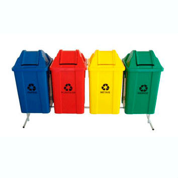 CONJUNTO PARA COLETA SELETIVA COM 4 CESTOS DE 100 LITROS