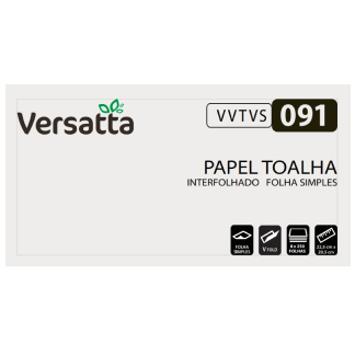 PAPEL TOALHA INTERFOLHA FOLHA SIMPLES 2 DOBRAS 2000 FOLHAS 22,5CM X 20,5CM VERSATTA TI2D19