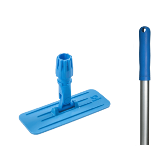 CONJUNTO SUPORTE PLÁSTICO FIBRA 23CM E CABO ALUMÍNIO 140CM PUNHO AZUL