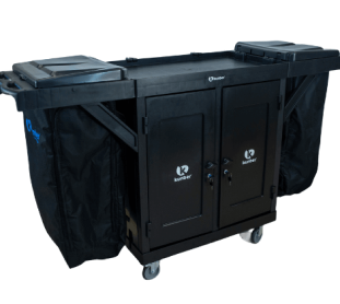 CARRO  CAMAREIRO LINHA UTILITY BLACK 02 PRATELEIRAS E DOIS COLETORES BOLSA  COM PORTA