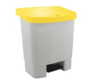 LIXEIRA COM PEDAL E ARMOTECIMENTO 025 LITROS BRANCA TAMPA AMARELO KUNBER