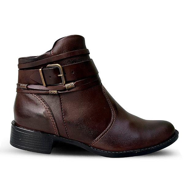 Bota Feminina Cano Curto Salto Baixo Café