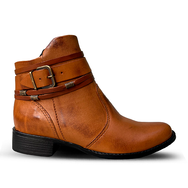 Bota Feminina Cano Curto Salto Baixo Whisky