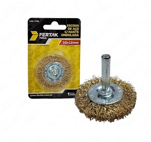 Escova aço c/ haste ondulada 75x10mm Fertak Ref. 2756