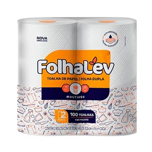 Papel toalha c/ 2 rolos Folhalev 20,5x19cm
