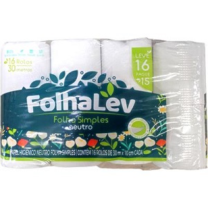 Papel hig. folha simples neutro Folhalev 16x30m