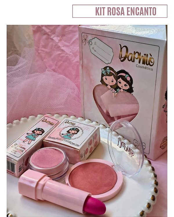 KIT ROSA ENCANTO ( Batom Pink + Sombra rosa perolado + Blush coral)