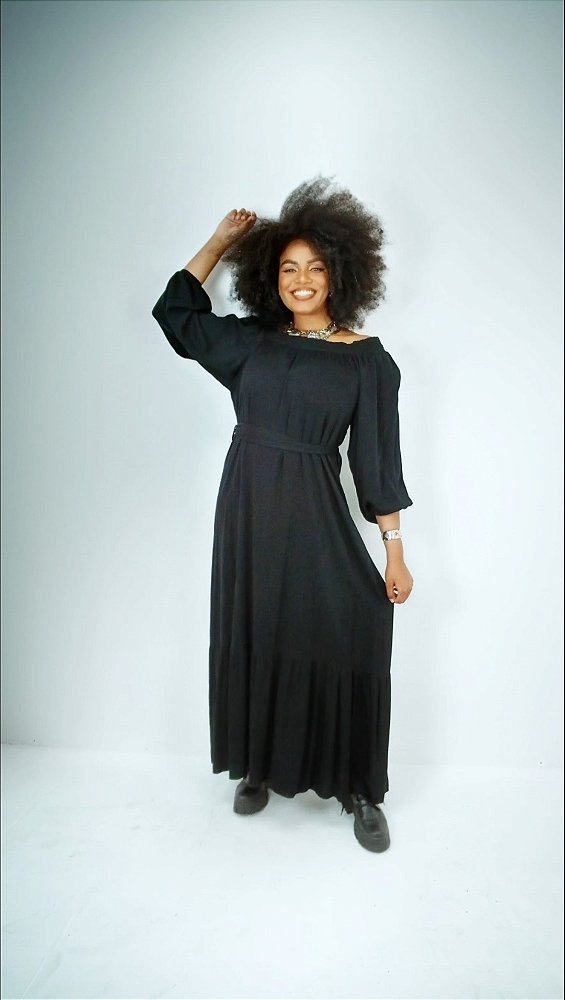 VESTIDO PRETO LONGO EM VISCOSE