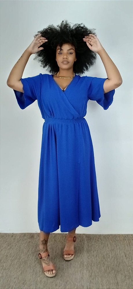 VESTIDO COM TRANSPASSE AZUL ROYAL