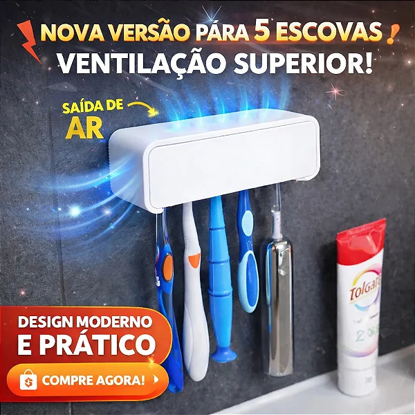 Porta Escovas de Dente Parede – Fixação Sem Furo – Suporte Para 4 Escovas + Fita Dupla Face Forte