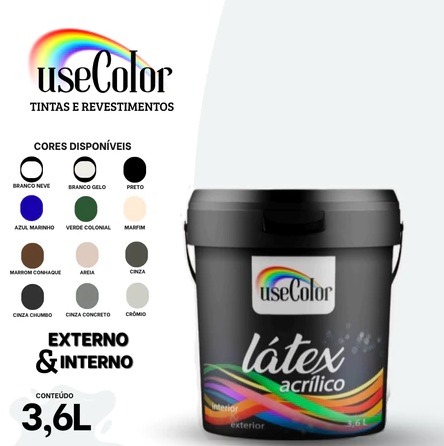 Tinta Acrílica Látex 3,6L Antimofo Econômica Fácil aplicação Bom acabamento Secagem rápida Usecolor