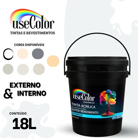 Tinta Acrílica 18L Branca Econômica Antimofo Fácil  Aplicação Secagem Rápida Usecolor Branco Neve