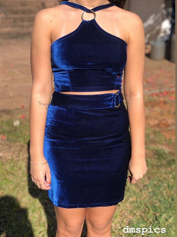 saia de veludo azul