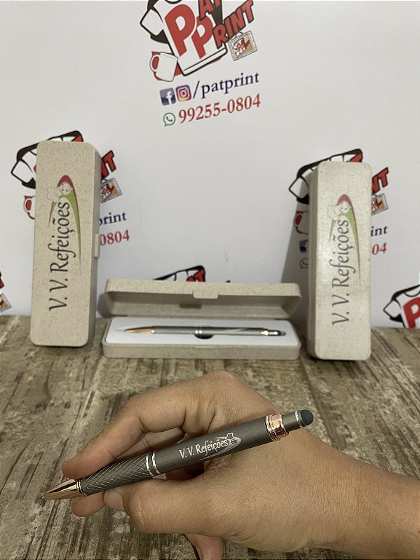 Caneta Metal Touch com Estojo de Bambu