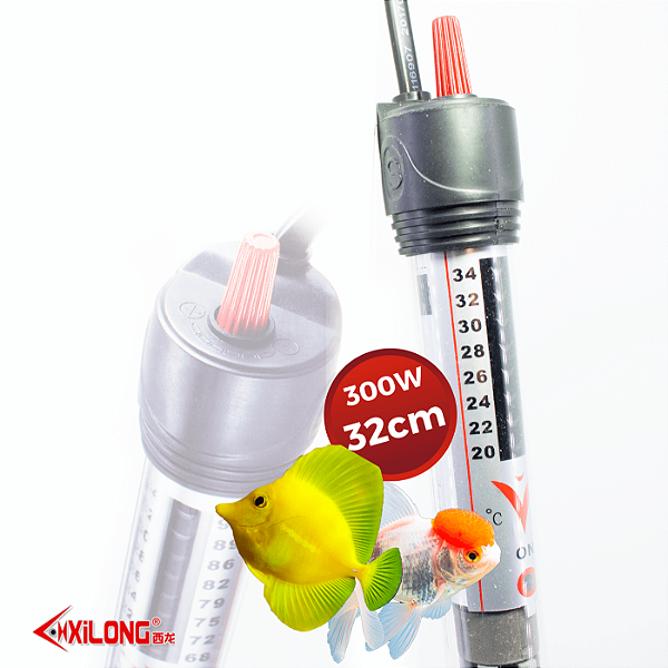 Aquecedor De Aquario e Termostato Automático Xilong de 300w com Régua de Temperatura Acoplada