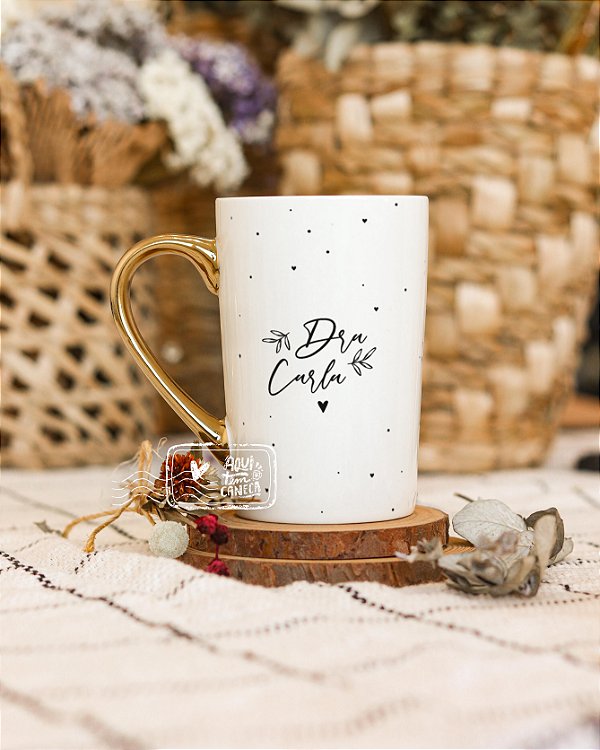 Caneca royal porcelana com alça cromada minimalista