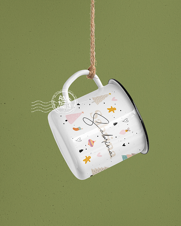 Caneca ágata esmaltada personalizada natal delicado
