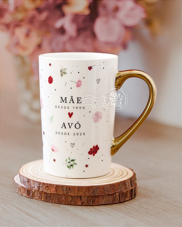 Caneca royal porcelana com alça cromada flores