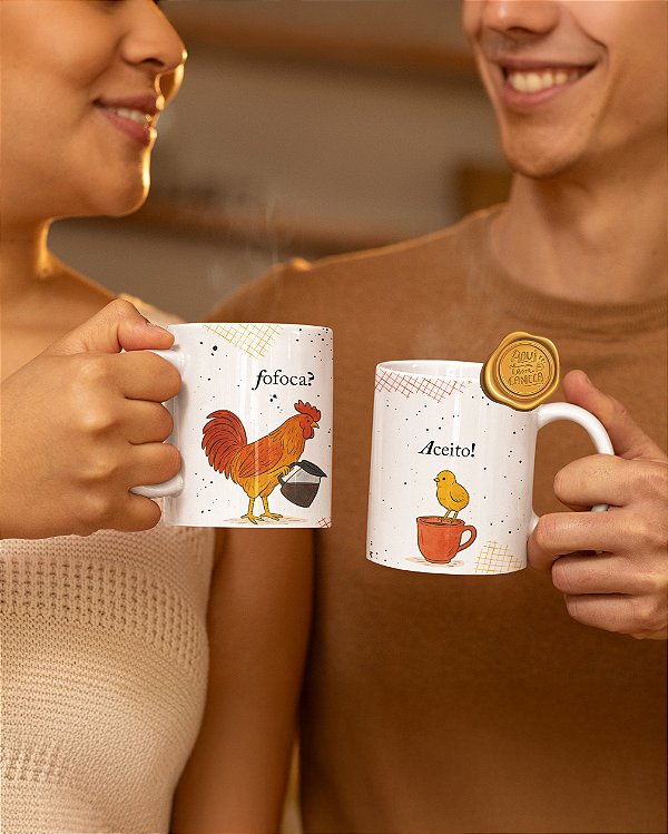 Kit de Canecas (2un.) Personalizadas "Fofoca? / Aceito!" – Presente criativo