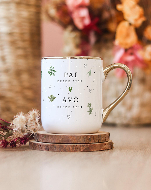 Caneca nobelle gold personalizada pai e avô folhagem 300mL