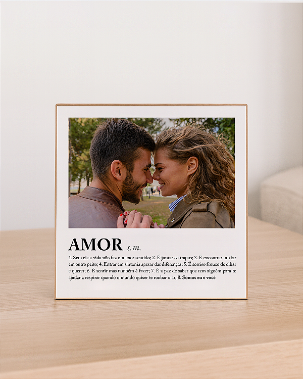 Quadro de mesa personalizado com foto significado amor 20x20cm