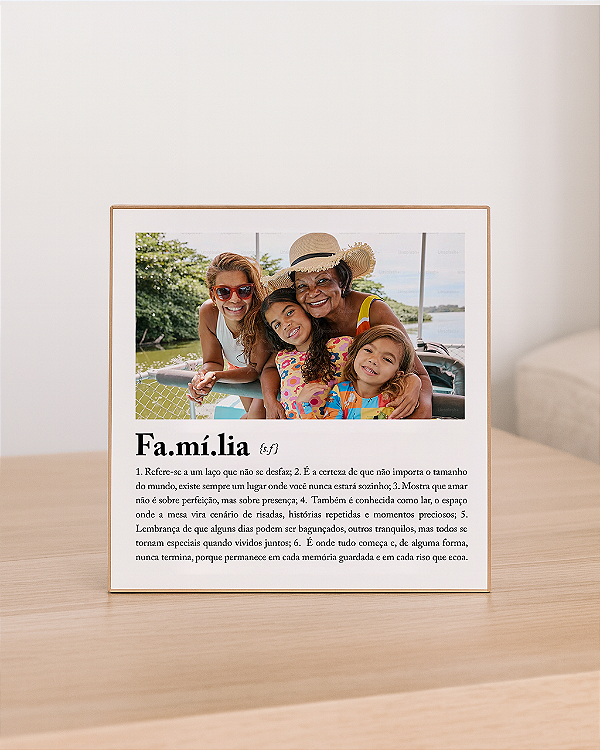 Quadro de mesa personalizado com foto significado família 20x20cm