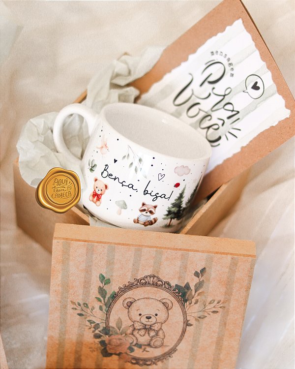 Kit xícara bosque com caixa de mdf personalizada