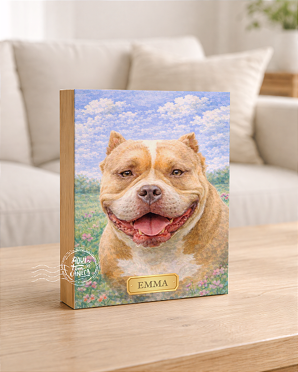 Quadro de mesa meu pet american bully claro personalizado com nome 15x20cm