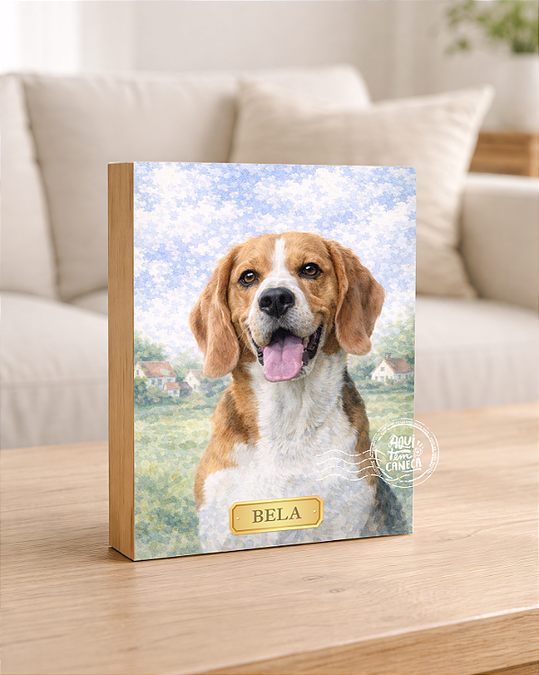 Quadro de mesa meu pet cachorro beagle personalizado com nome 15x20cm