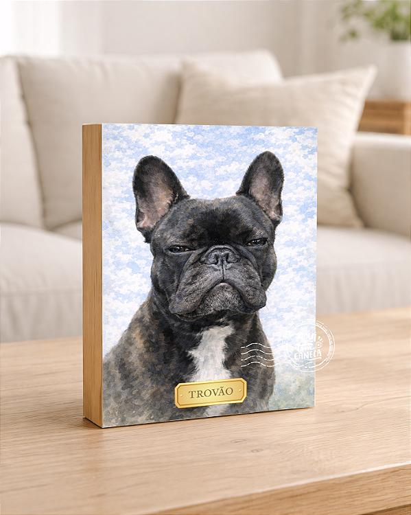 Quadro de mesa meu pet cachorro buldogue francês preto personalizado com nome 15x20cm
