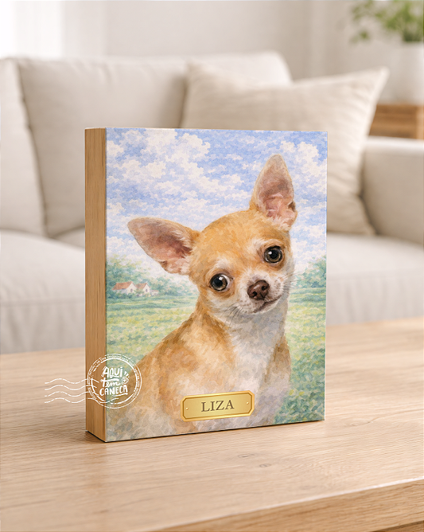 Quadro de mesa meu pet cachorro chihuahua bege personalizado com nome 15x20cm
