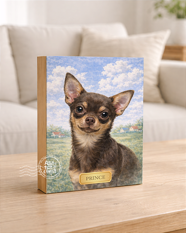 Quadro de mesa meu pet cachorro chihuahua marrom personalizado com nome 15x20cm