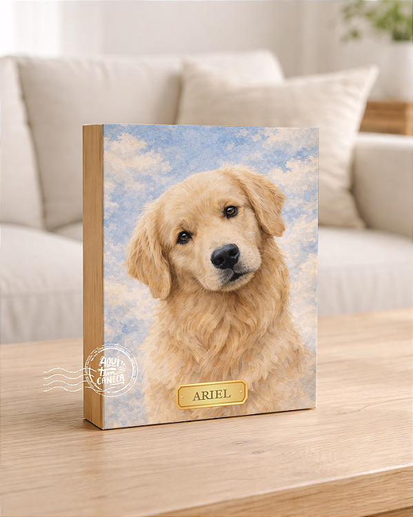 Quadro de mesa meu pet cachorro golden retriever personalizado com nome 15x20cm